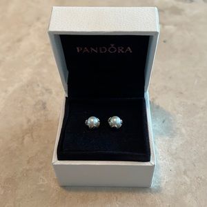 NEW Pandora Sterling Silver & Pearl Stud Earrings